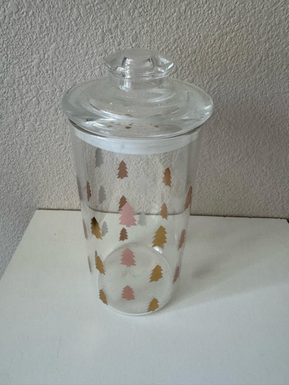 Clear Glass Apothecary Jar with Pink & Gold Tree Motif